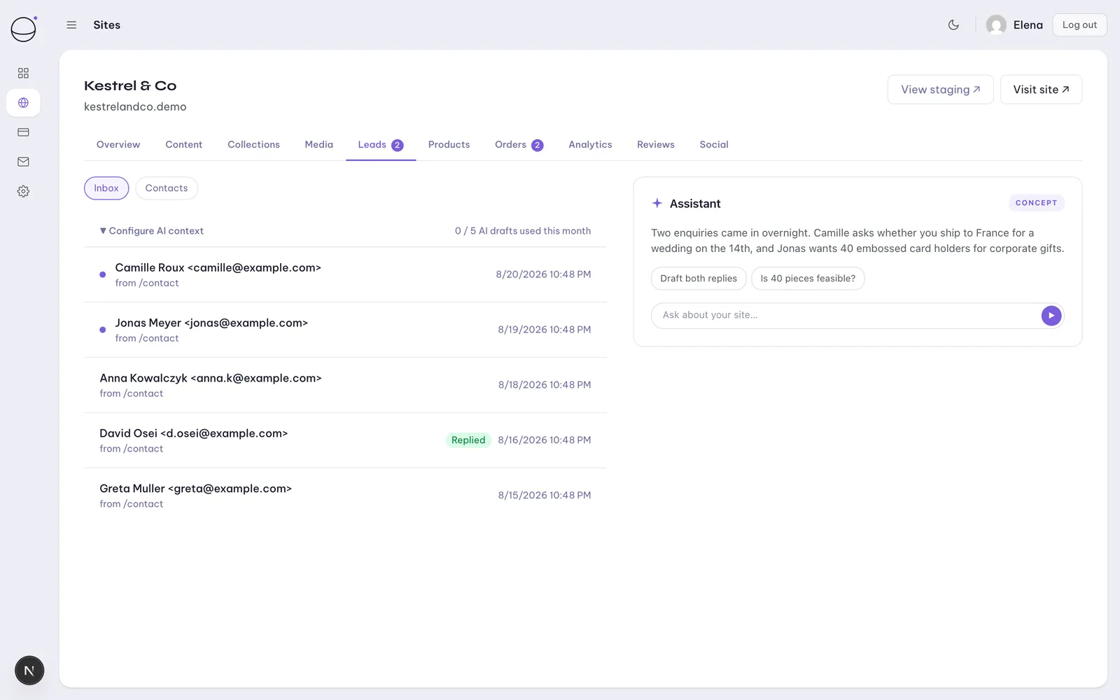 Orbit portal: the leads inbox with AI draft replies