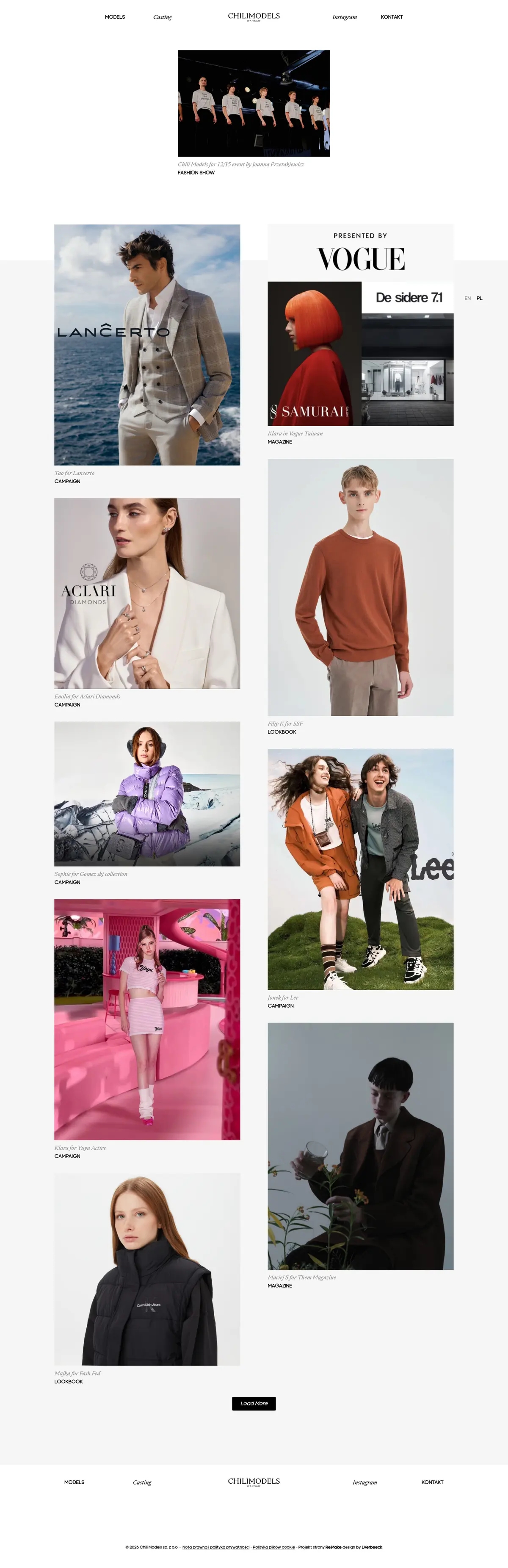 CHILI MODELS website, full page