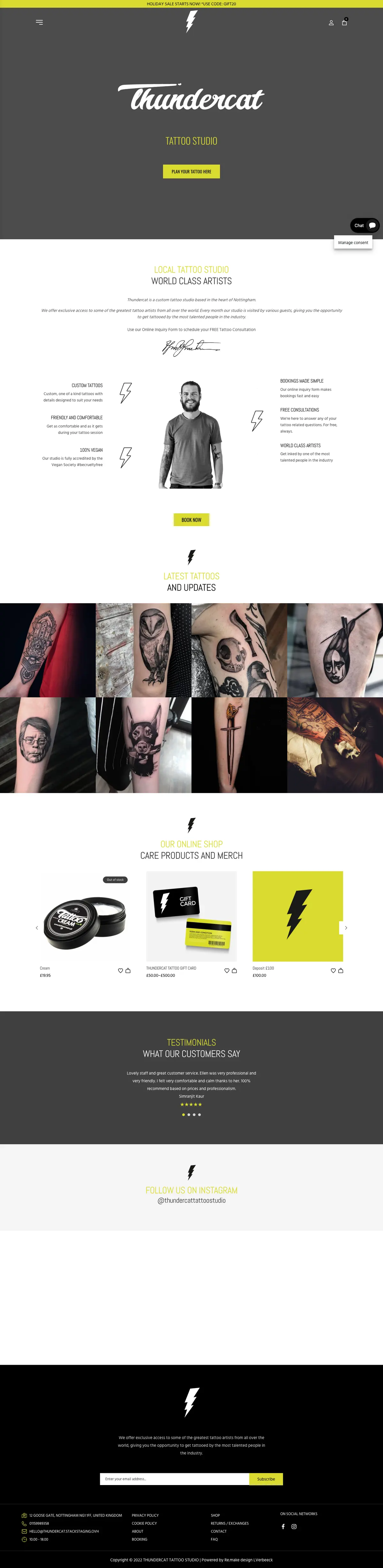 THUNDERCAT TATTOO website, full page